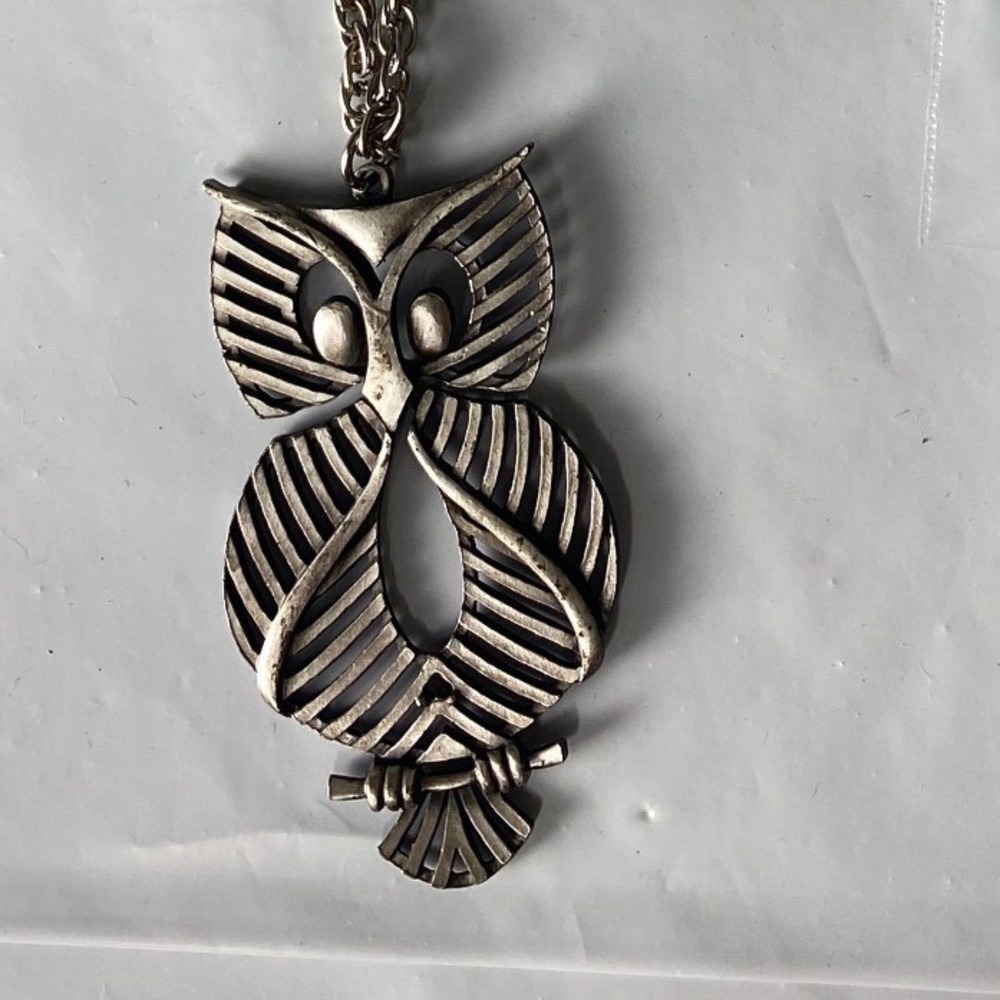 Vintage‎ Silver Tone Owl Pendant Long Chain Necklace Boho Bird Statement Jewelry